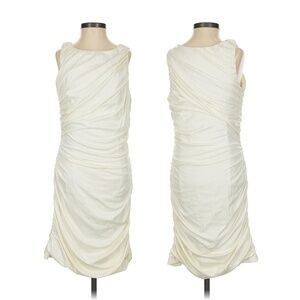 BOSTON PROPER | Ruched Sleeveless Cocktail Dress in Cream Ivory | Size 8